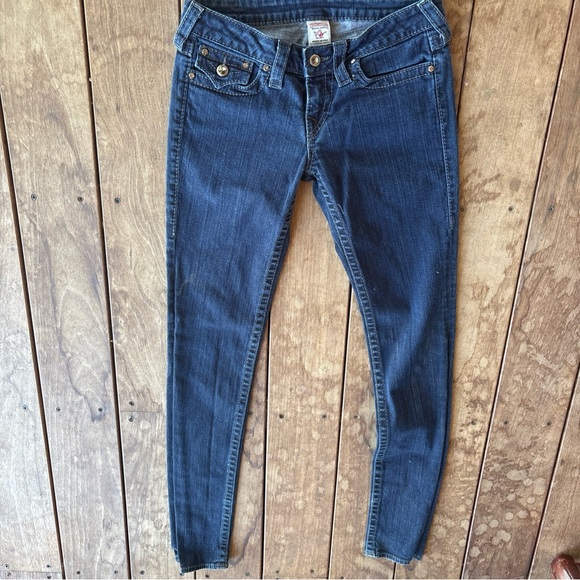 True Religion Women's Skinny Denim Jeans 28x33  Rhinestone Accents Embroidery - Picture 1 of 9